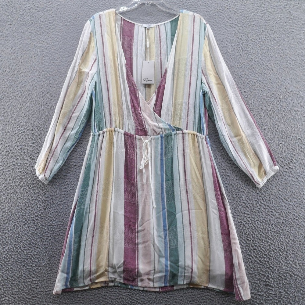 Rails Becca Cusco Stripe Dress Womens Medium Multi Color V-Neck Mini NWT